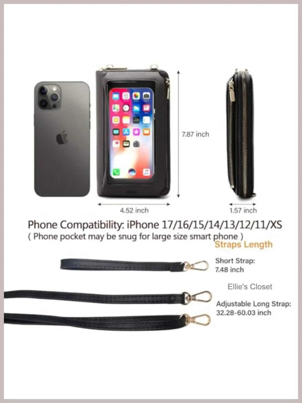 Touch Screen RFID Blocking Wristlet Crossbody Cell Phone Wallet